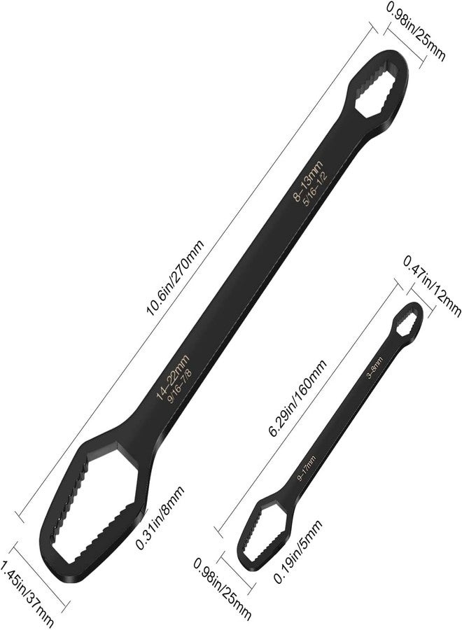 RECTITUDE 2pcs All in One Multifunctional Universal Wrench Set Self-Tightening Adjustable,3-17mm & 8-22mm Universal Torx Wrench, Double-ended Adjustable Wrench Tool Key Set Screw Nuts Wrenches Black - Image 2